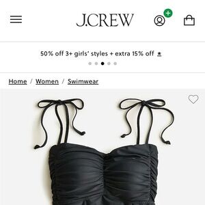 NWT J Crew black runched one piece swimsuit